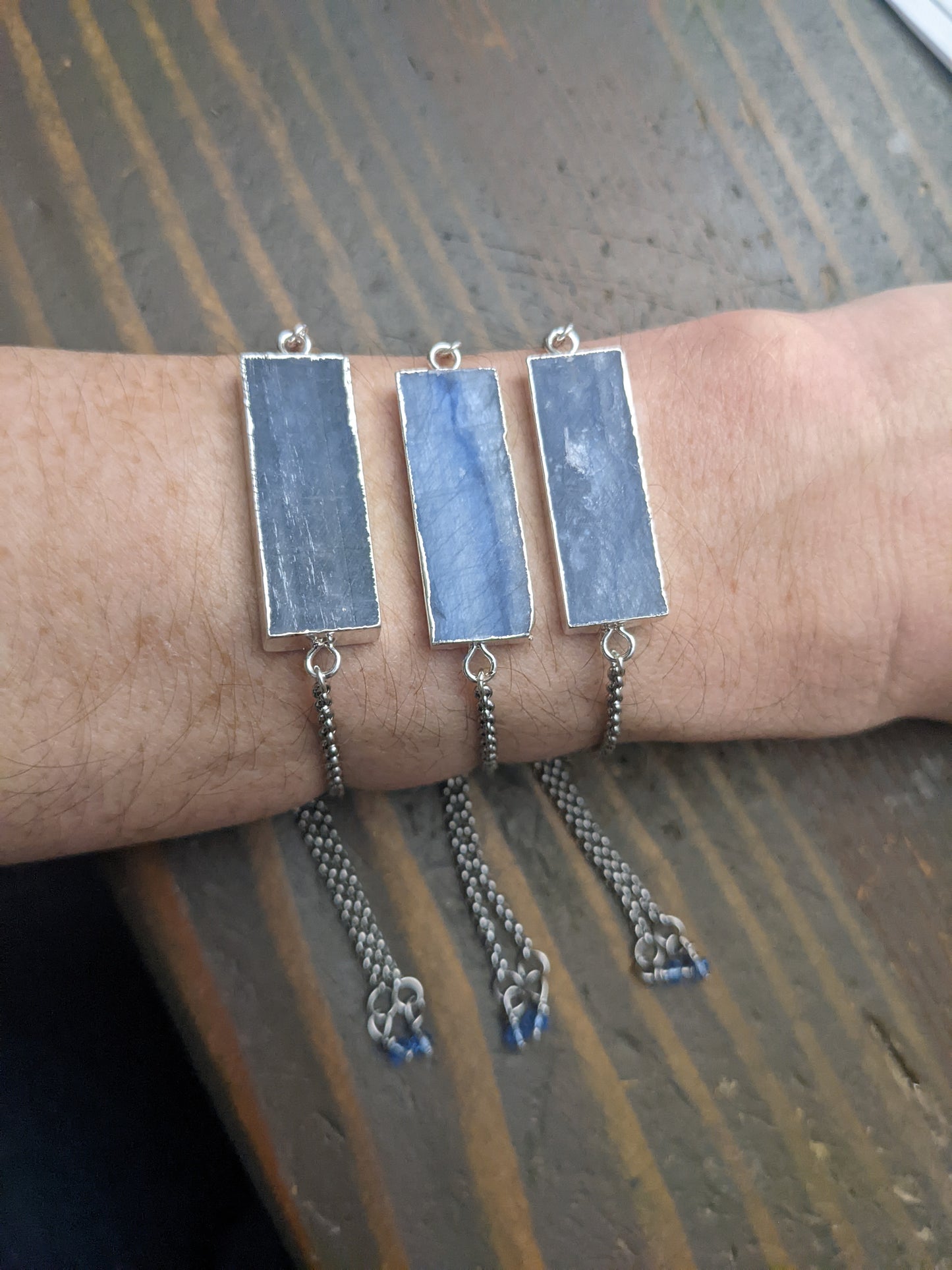 Blue Kyanite Adjustable Slide Bracelet (Silver or Gold)