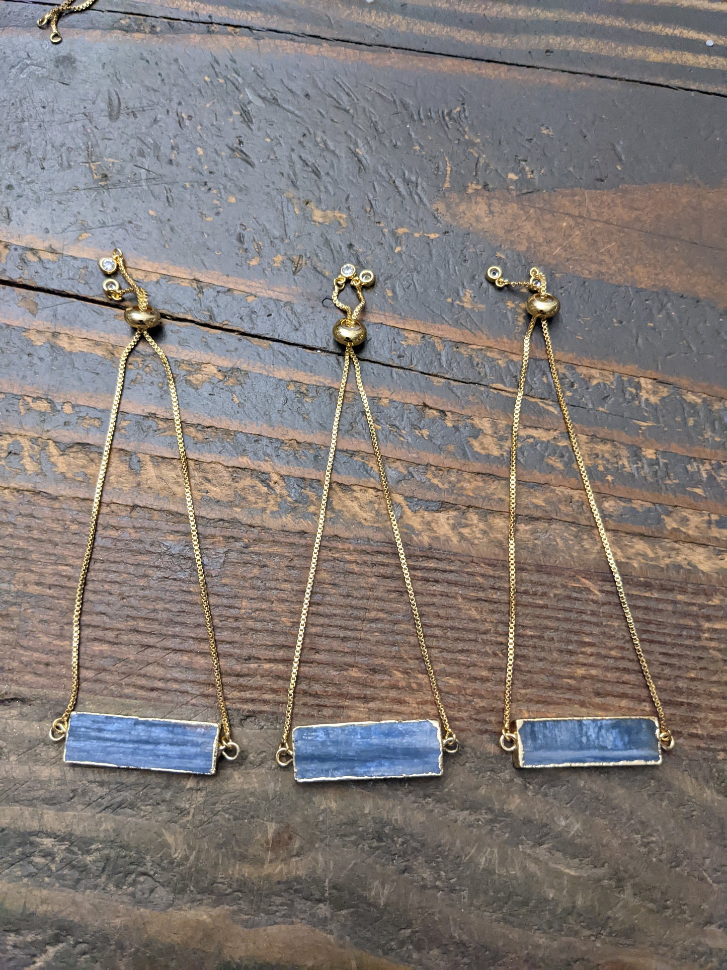 Blue Kyanite Adjustable Slide Bracelet (Silver or Gold)