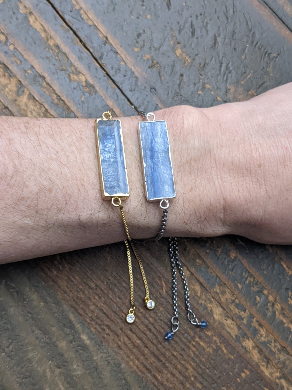 Blue Kyanite Adjustable Slide Bracelet (Silver or Gold)