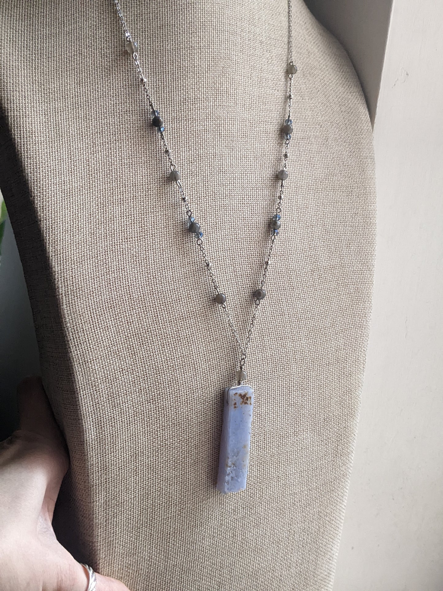 Blue Lace Agate and Labradorite Stainless Necklace (MTO)