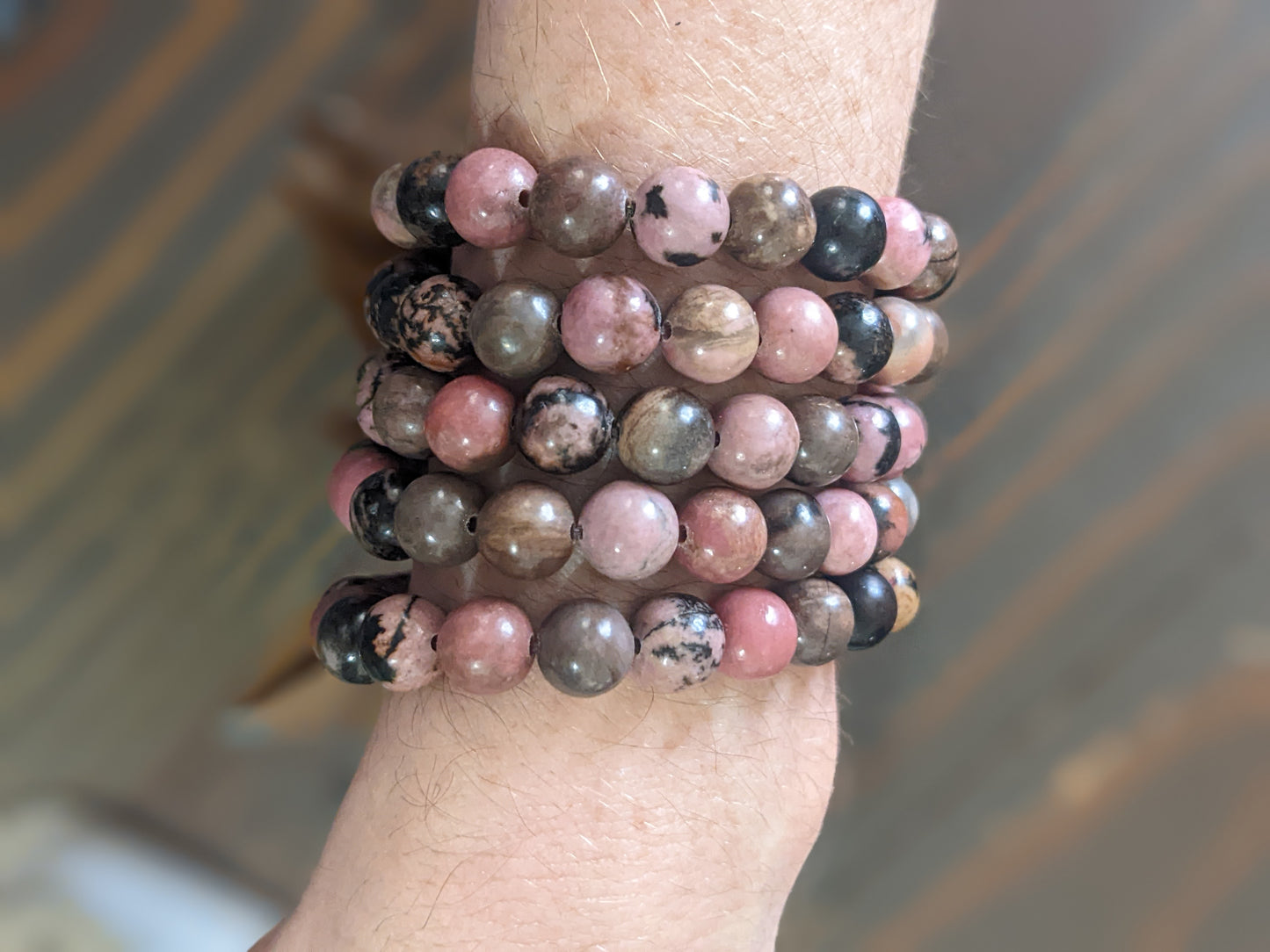 Pulseras de rodonita (varios tamaños disponibles) *Estilo retirado*