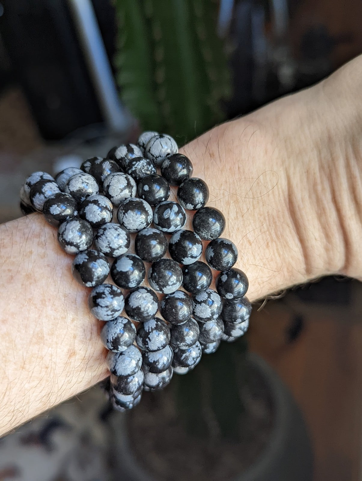 Pulsera de obsidiana copo de nieve (varios tamaños disponibles) *Estilo retirado*