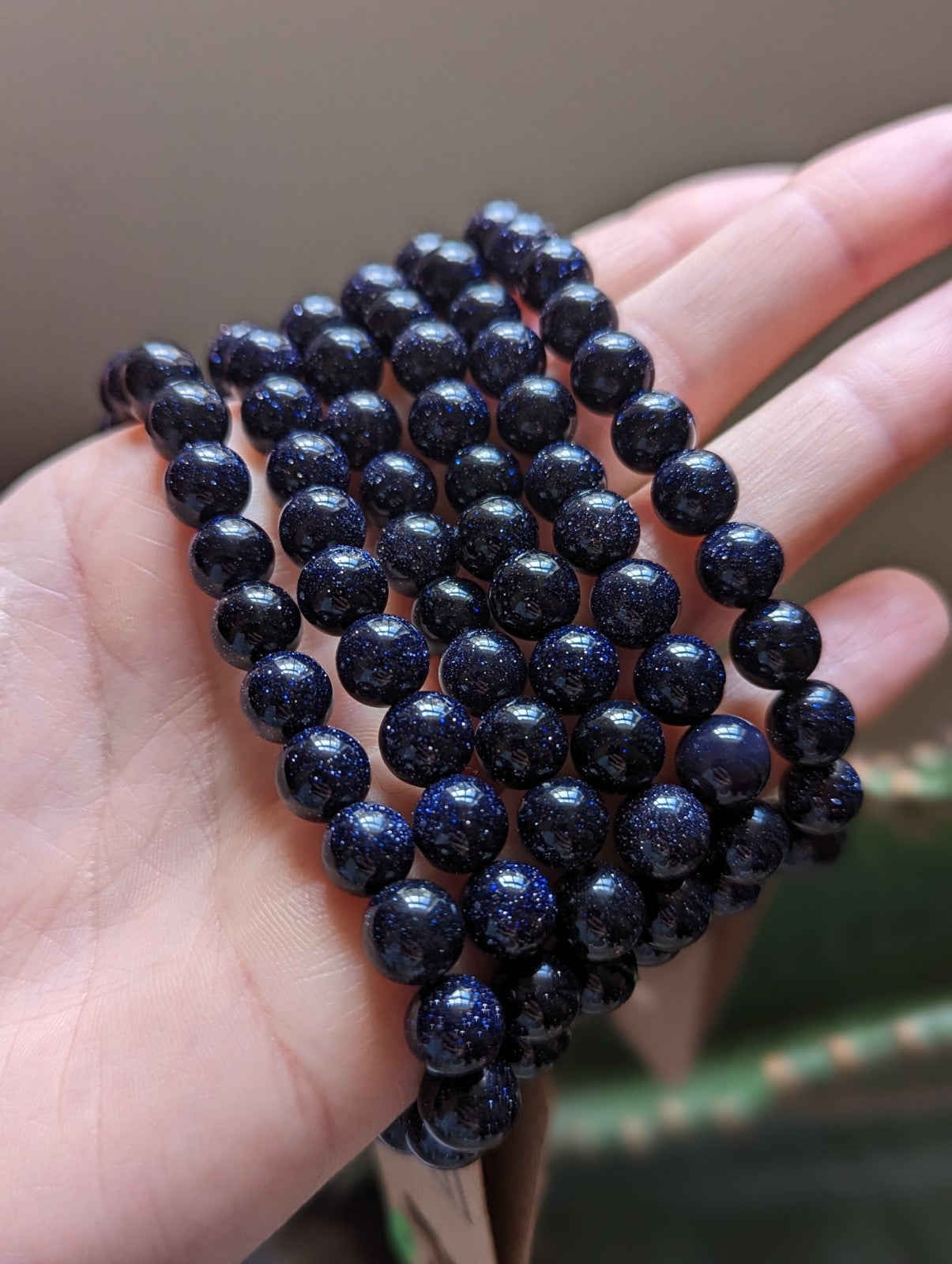 Pulsera de piedra dorada azul (varios tamaños disponibles)