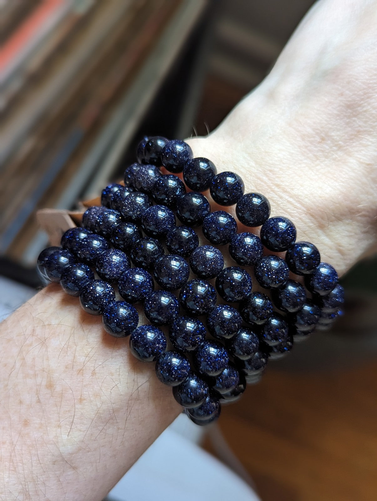 Pulsera de piedra dorada azul (varios tamaños disponibles)