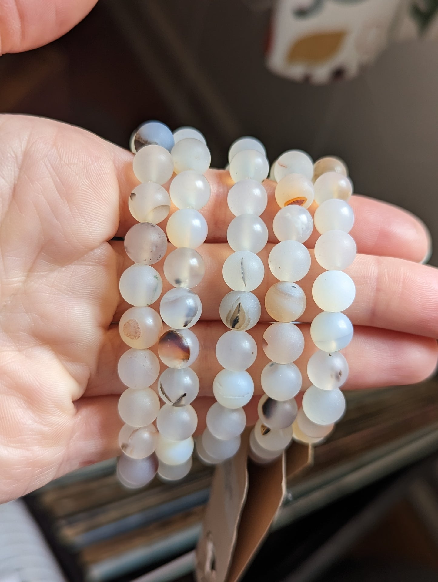 White Dendritic Agate Bracelet (Various sizes available)