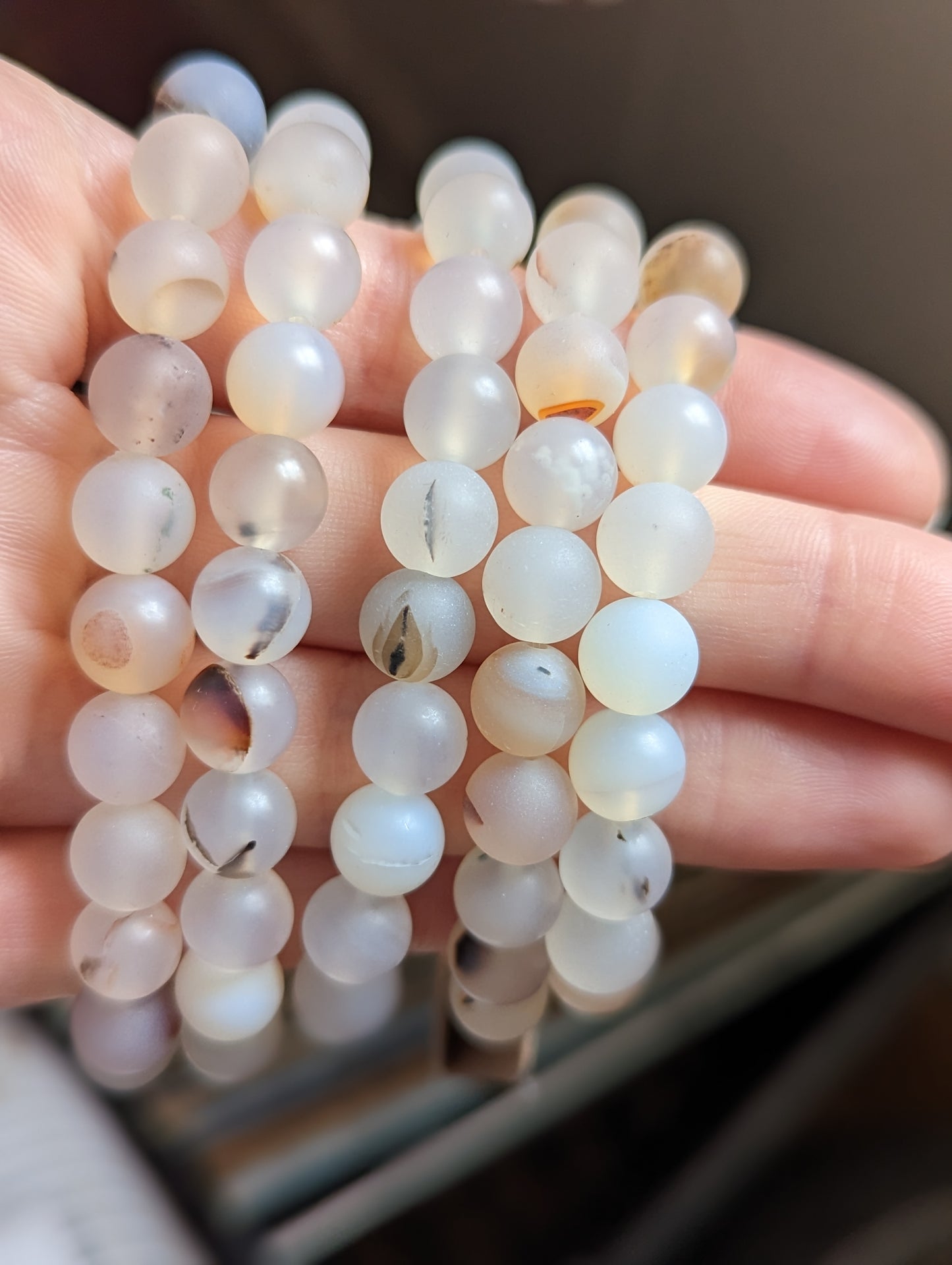 White Dendritic Agate Bracelet (Various sizes available)