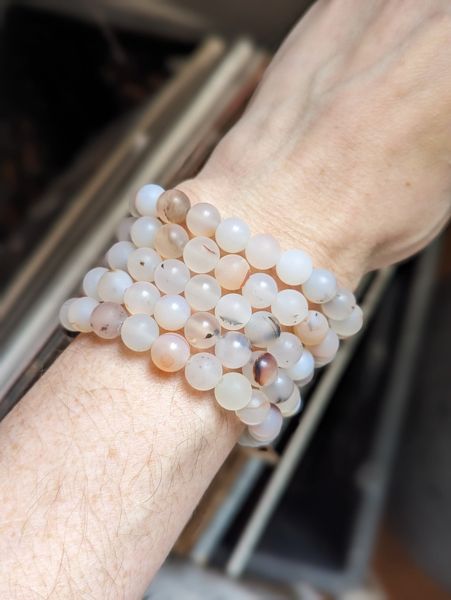 White Dendritic Agate Bracelet (Various sizes available)