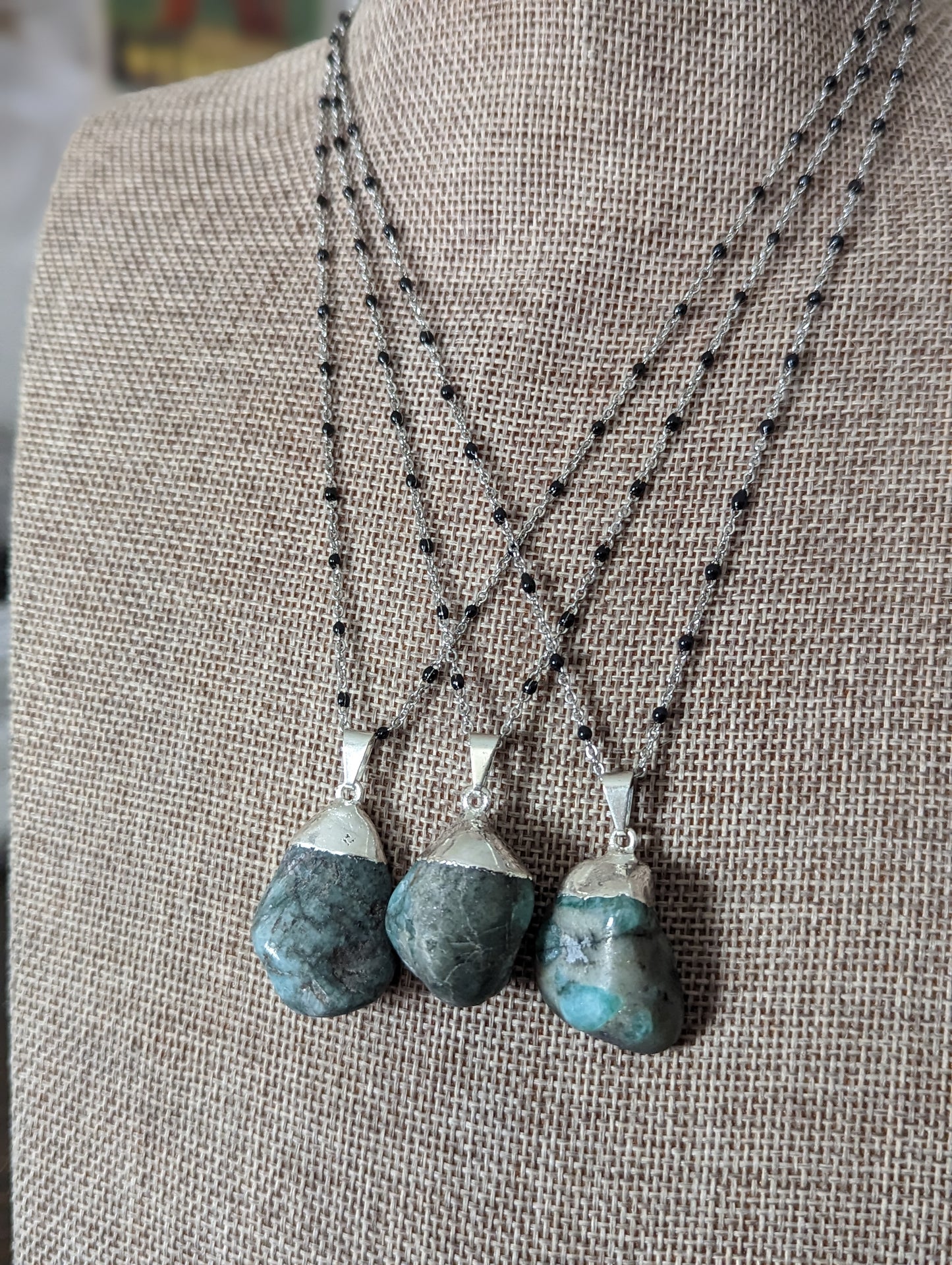 Emerald Pendant on Silver and Black Chain (MTO)