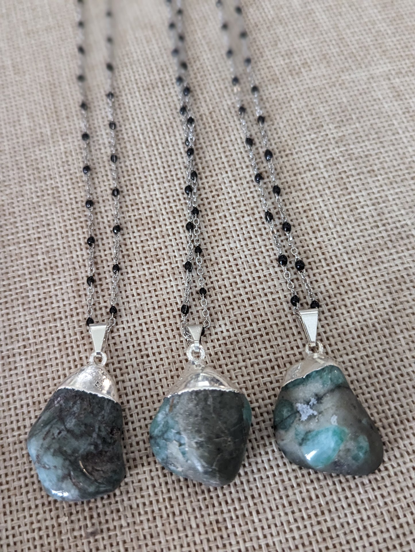 Emerald Pendant on Silver and Black Chain (MTO)