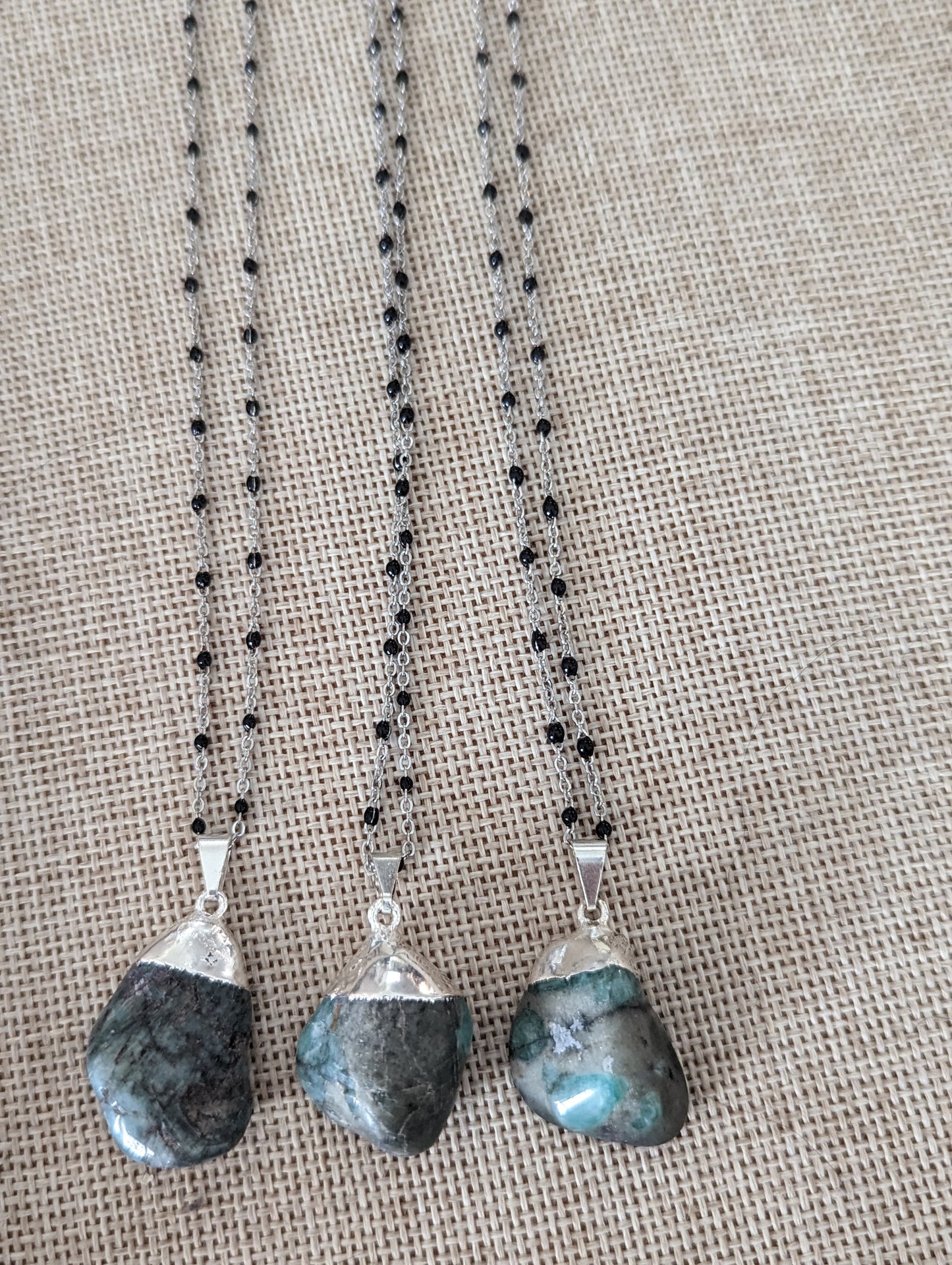 Emerald Pendant on Silver and Black Chain (MTO)