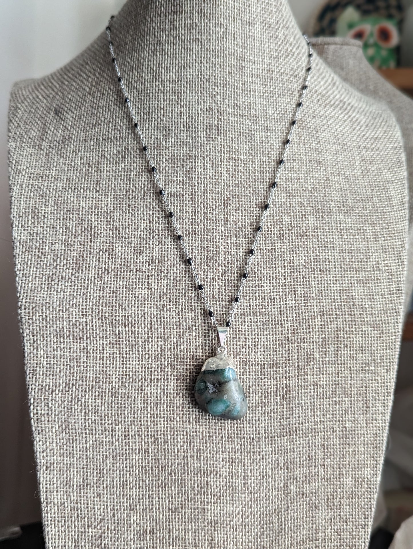 Emerald Pendant on Silver and Black Chain (MTO)
