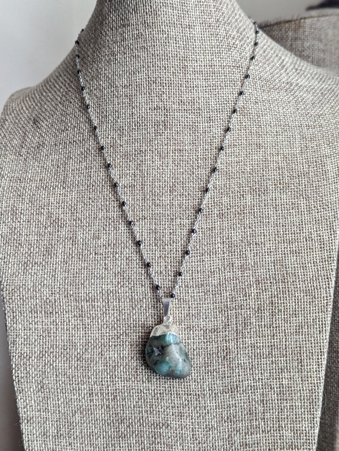 Emerald Pendant on Silver and Black Chain (MTO)