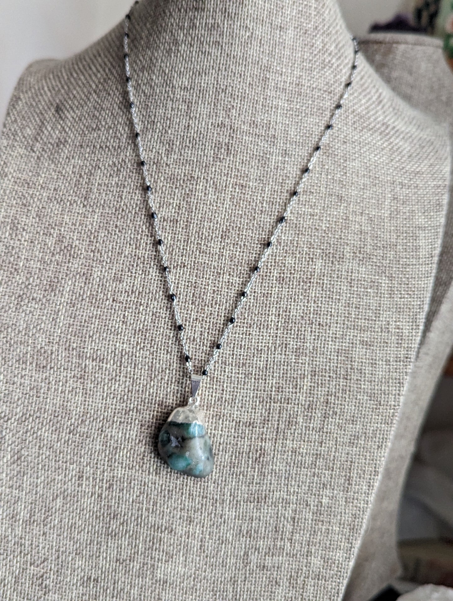 Emerald Pendant on Silver and Black Chain (MTO)