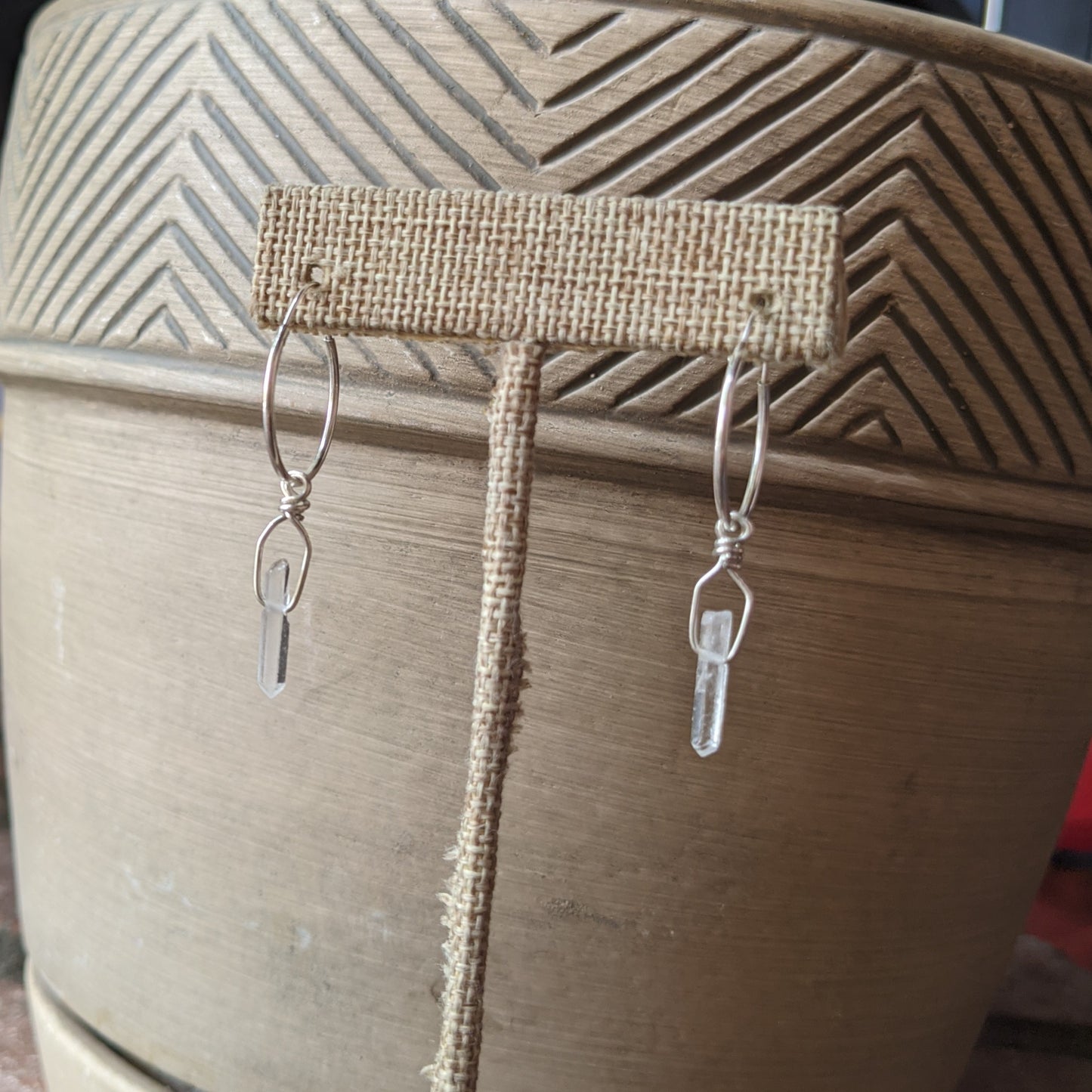Quartz crystal Sterling Silver Hoops