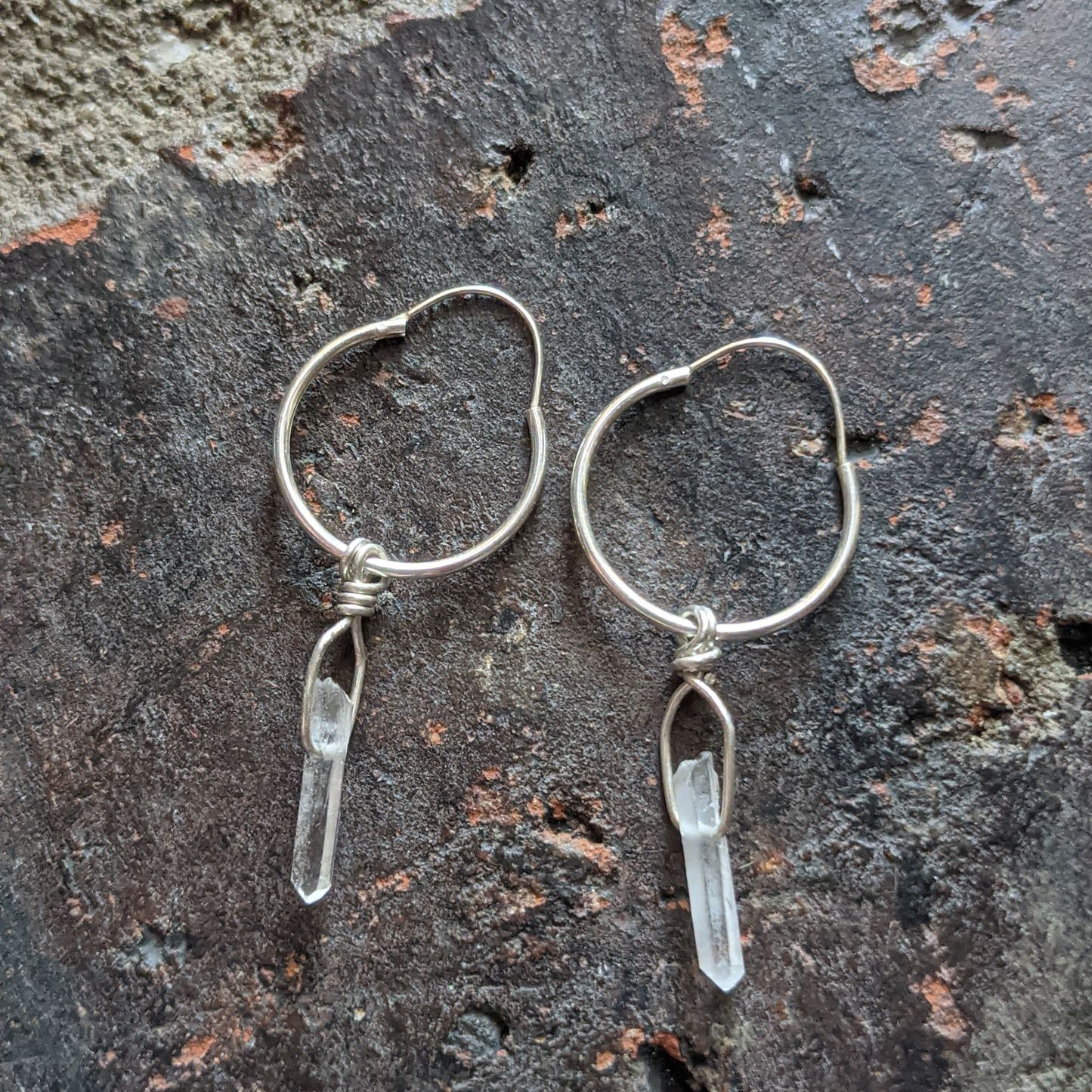 Quartz crystal Sterling Silver Hoops