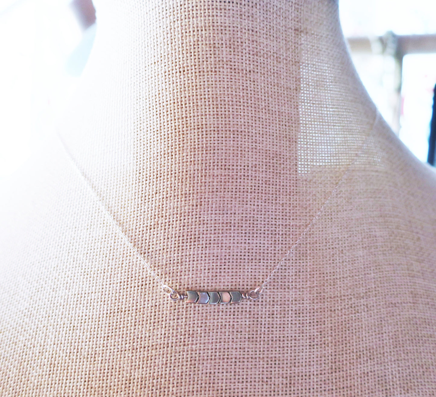 Chevron Gold Hematite Necklace on Sterling Silver