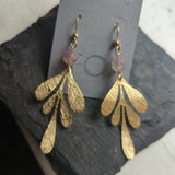 Gold Leaf Strawberry Quartz Statement Earrings