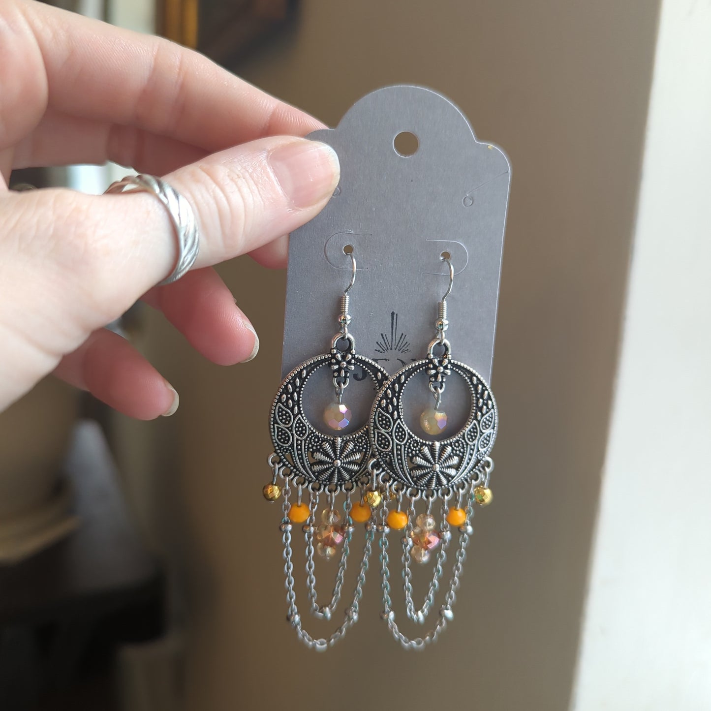 Orange Floral Drape Statement Earrings (MTO)