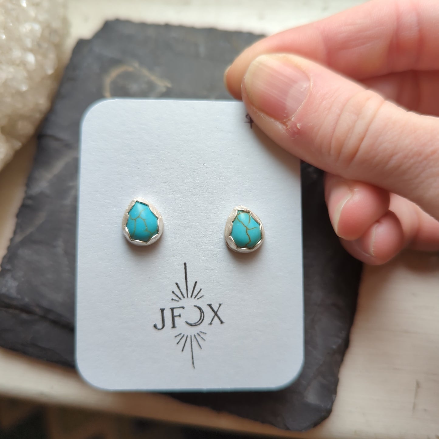 Turquoise Howlite Tear Drop Sterling Studs (RTS)