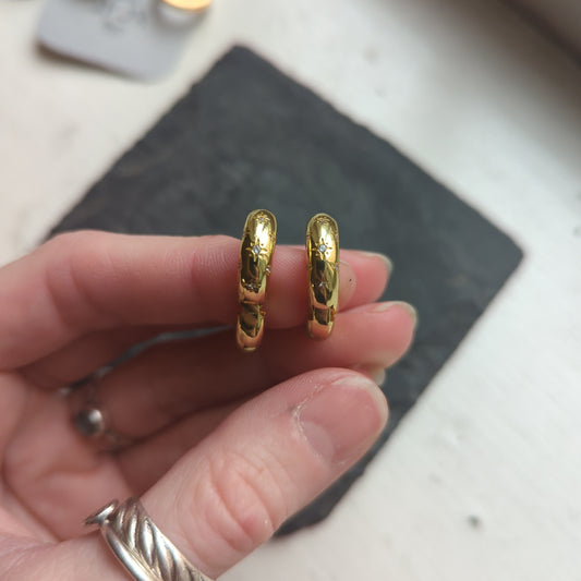 Chunky Etched Star Gold Filled hoops