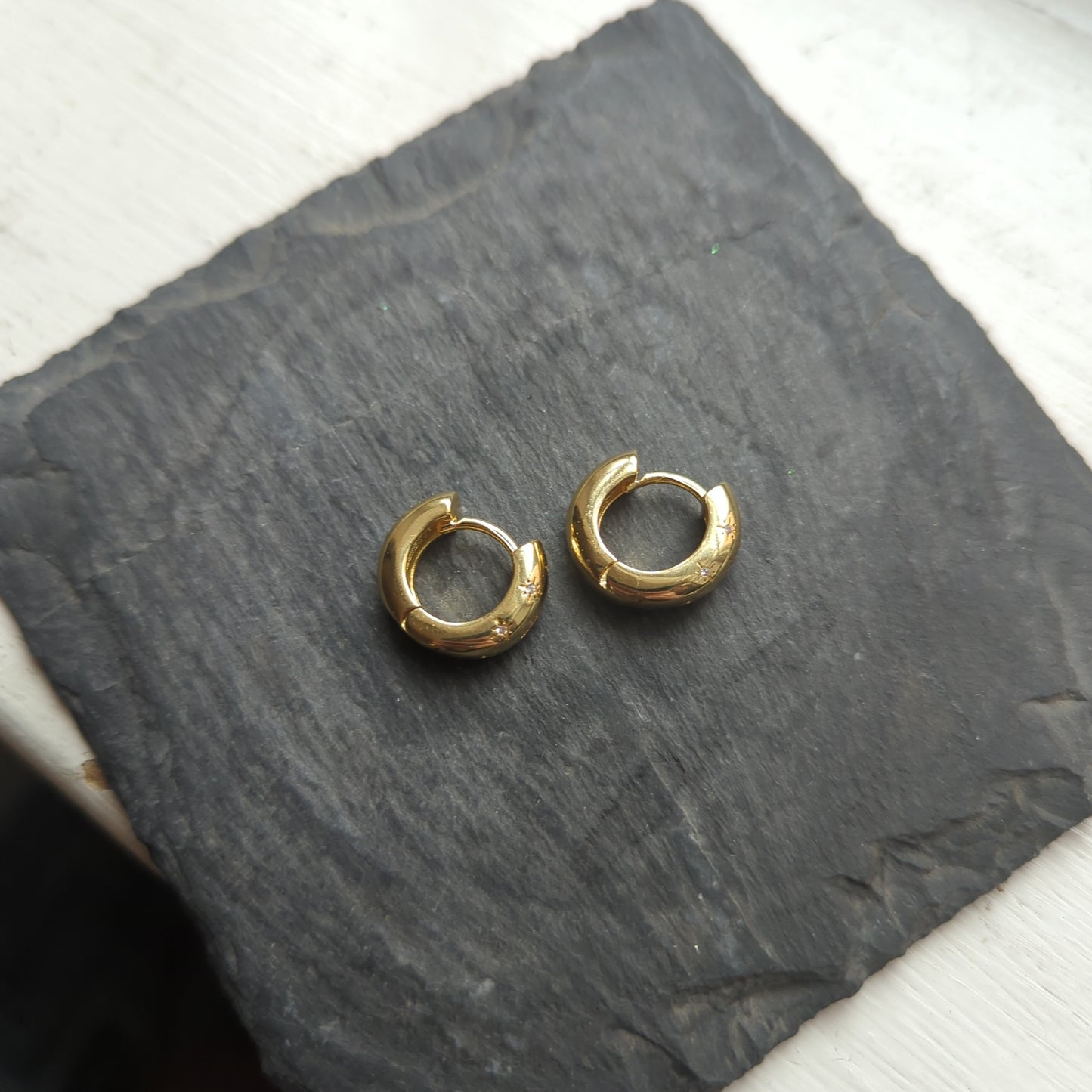 Chunky Etched Star Gold Filled hoops