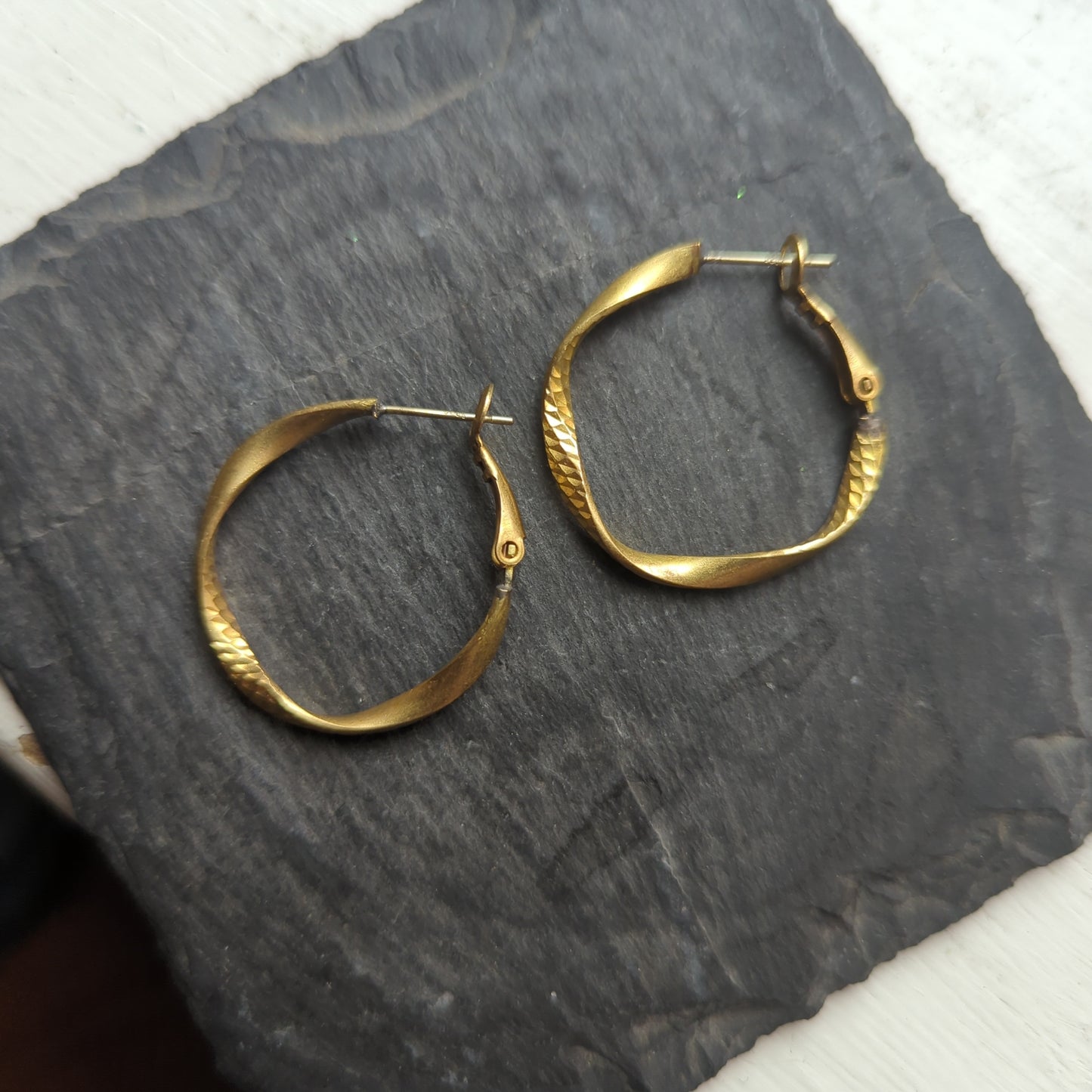 Twisted Texture Large Brass hoops