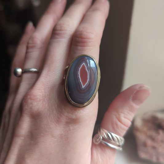 Red Banded Agate Mixed Metal Ring - Size 10