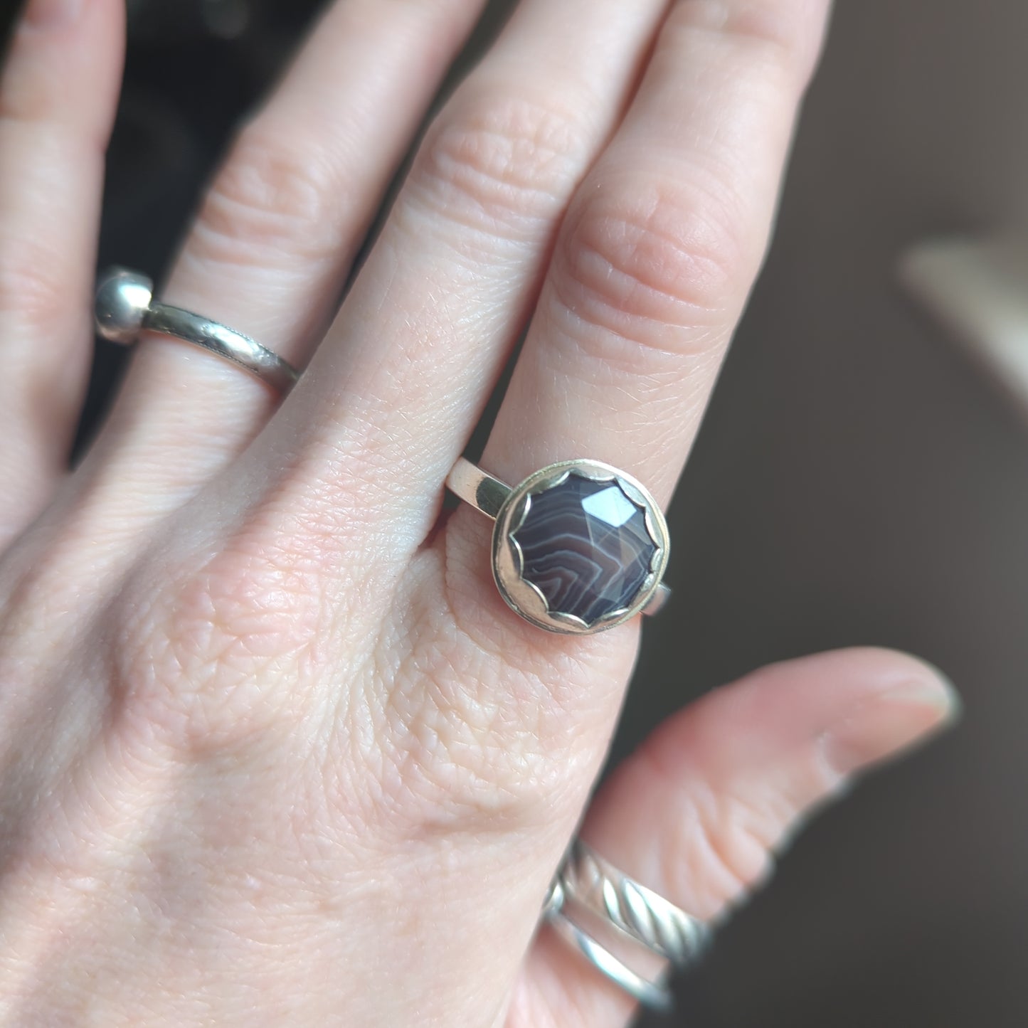 Banded Agate Sterling Ring - Size 9.5