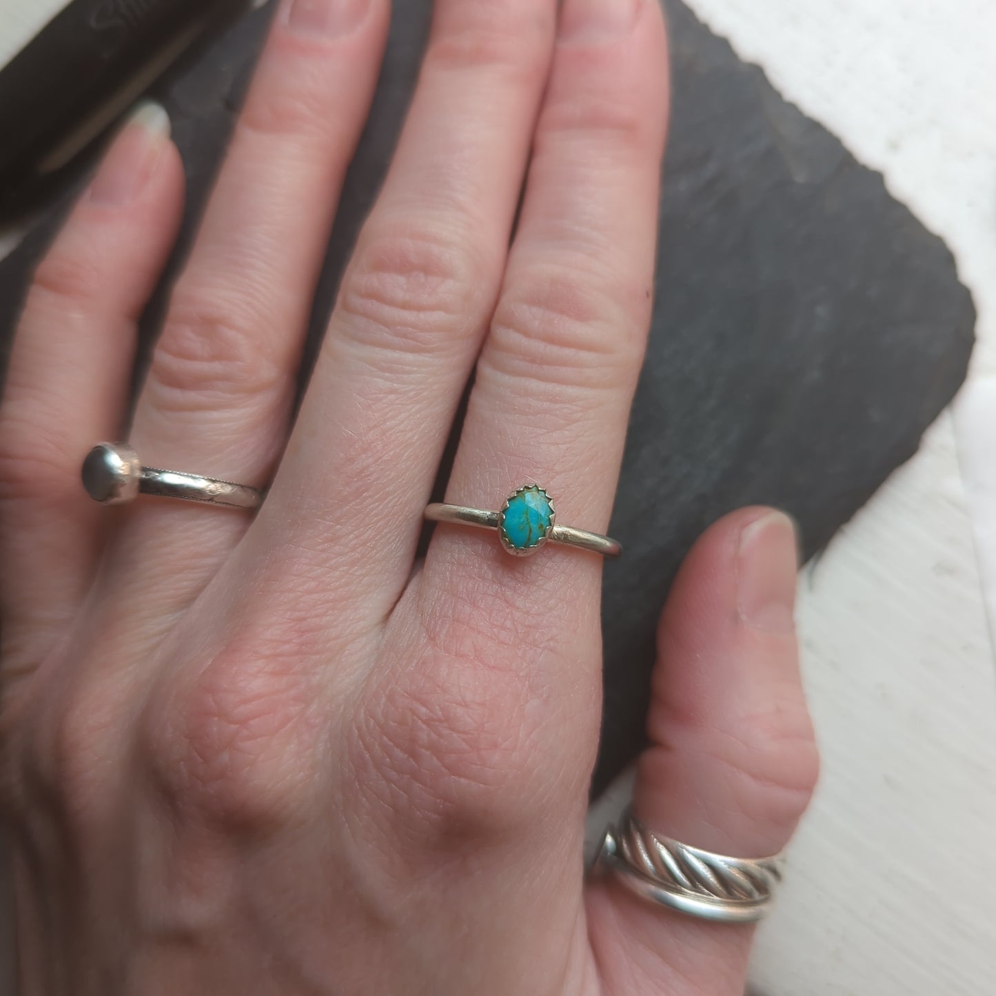 Oval Royston Turquoise Sterling Silver Ring - Size 7.5