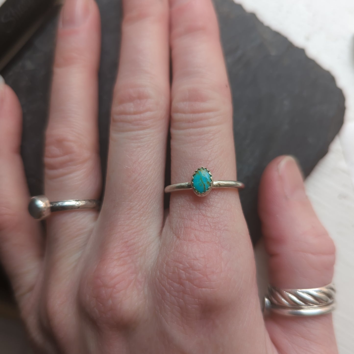 Oval Royston Turquoise Sterling Silver Ring - Size 7.5