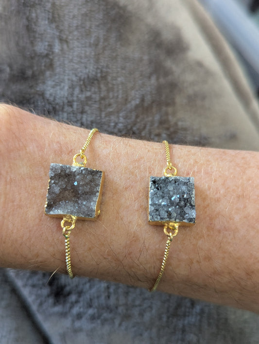 Druzy Square Gold Slider Bracelet (various available)