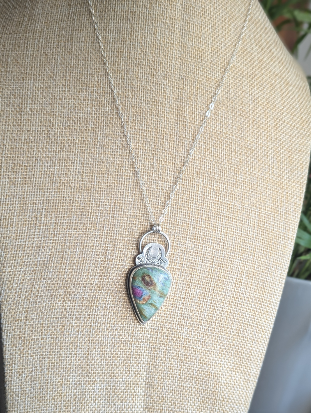 Ruby Fuchsite Crescent Moon Necklace