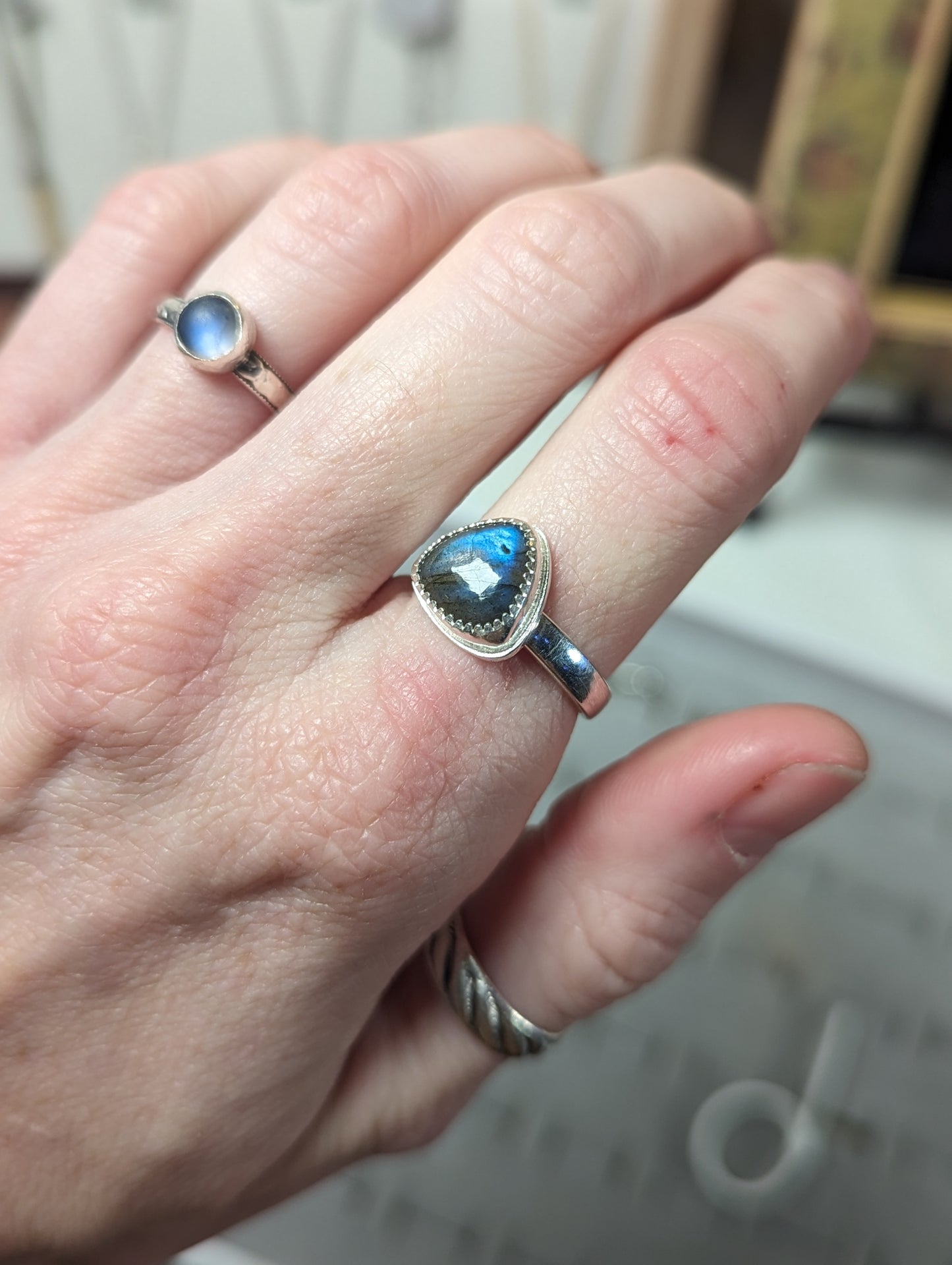 Labradorite Trillion Sterling Silver Ring - Size 6.5