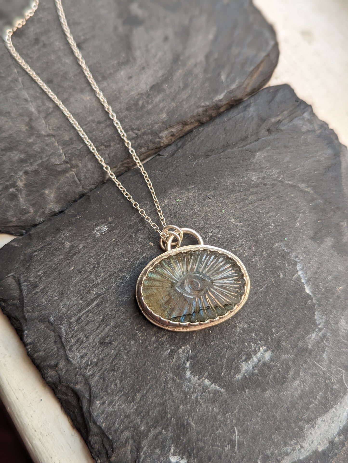 Hand Carved Eye Labradorite Sterling Silver