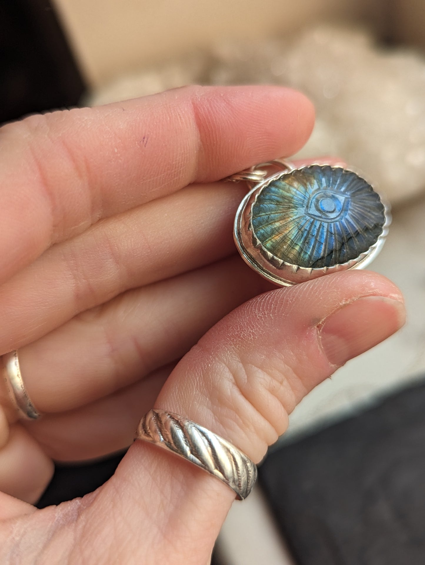 Hand Carved Eye Labradorite Sterling Silver