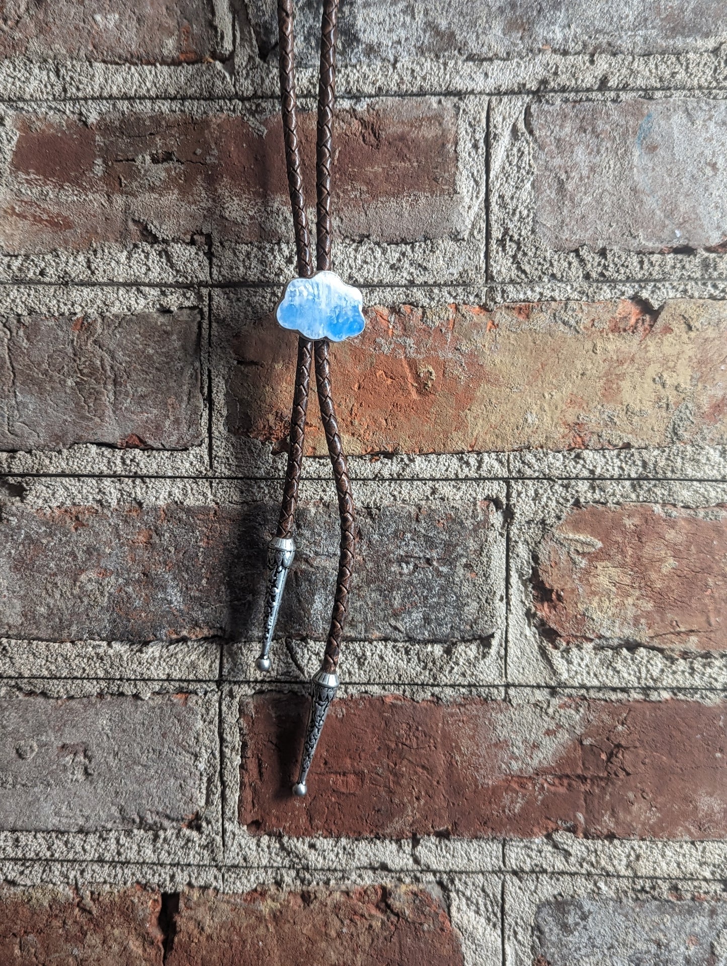 Blue Sky Cloud Brown Leather Bolo Tie