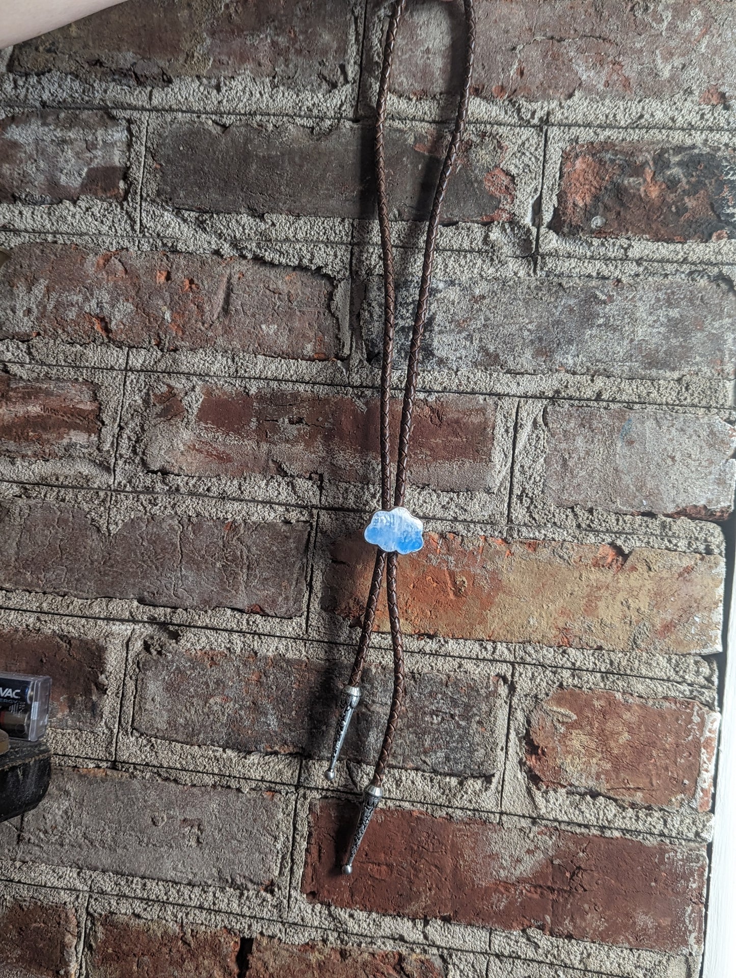 Blue Sky Cloud Brown Leather Bolo Tie