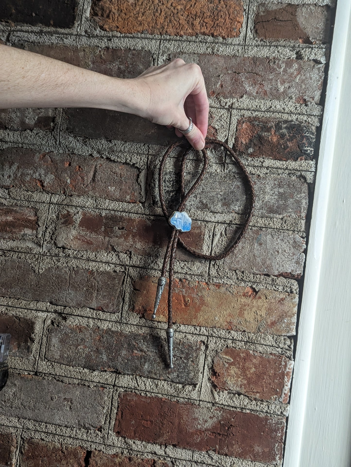 Blue Sky Cloud Brown Leather Bolo Tie