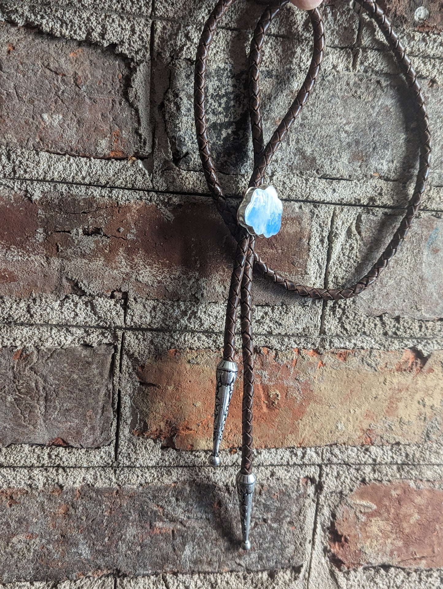 Blue Sky Cloud Brown Leather Bolo Tie