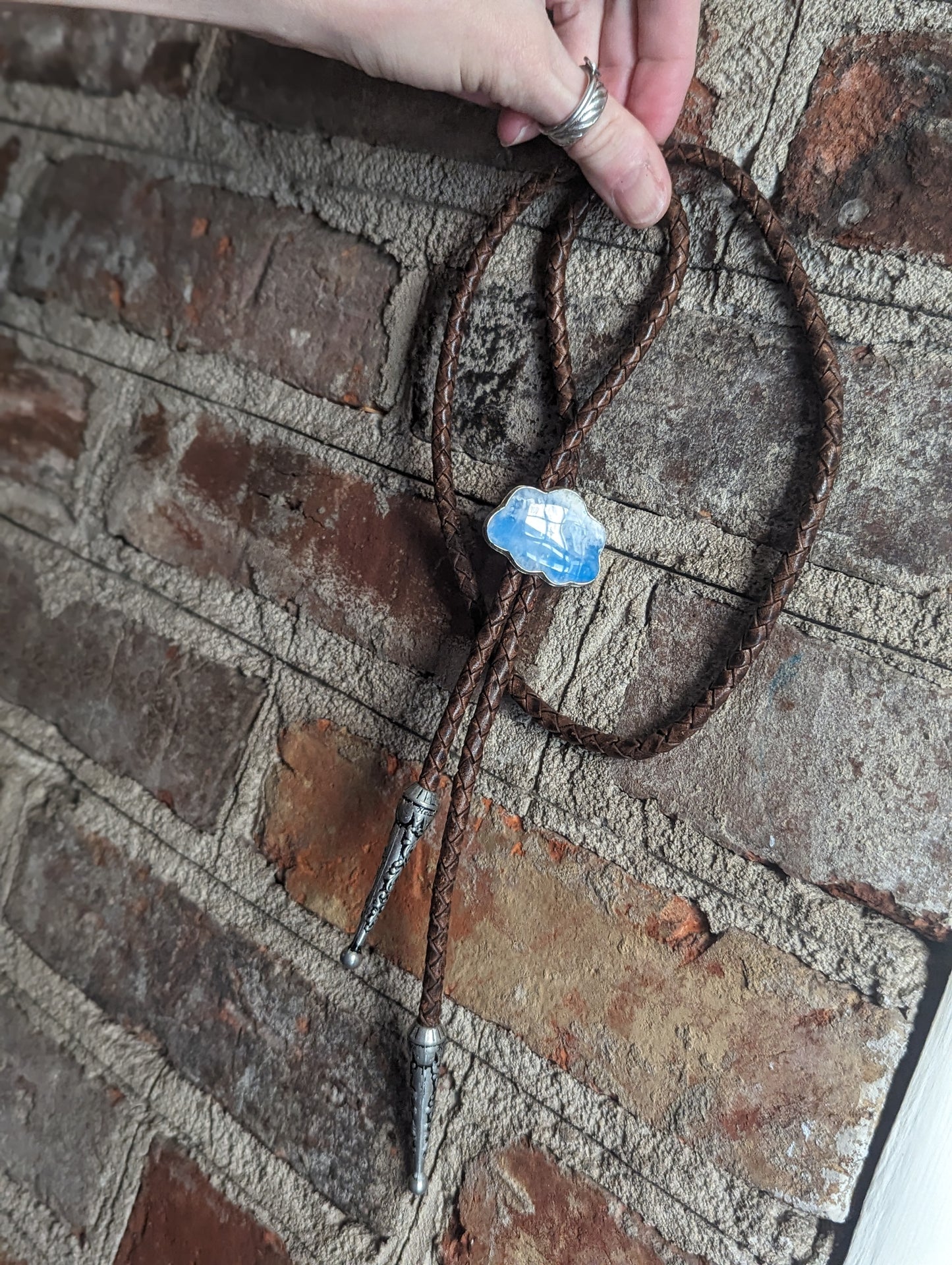 Blue Sky Cloud Brown Leather Bolo Tie