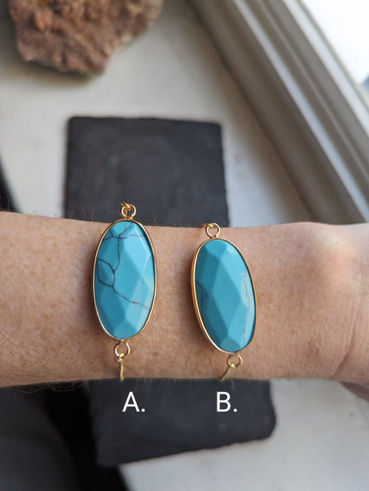 Turquoise Howlite Adjustable Slide Bracelet - Gold