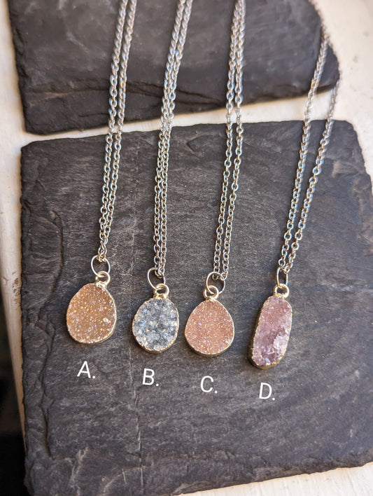 Druzy Pendants in Stainless Steel (Various Styles Available)