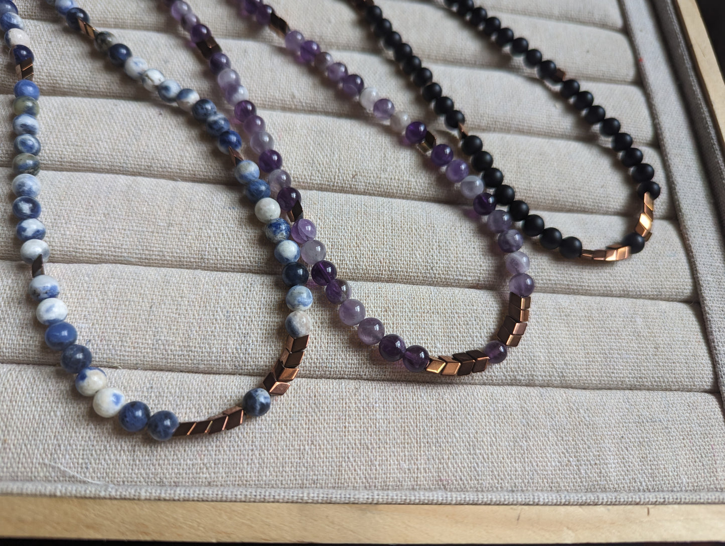Gemstone and Chevron Bronze Hematite Necklace (Various Stones Available)