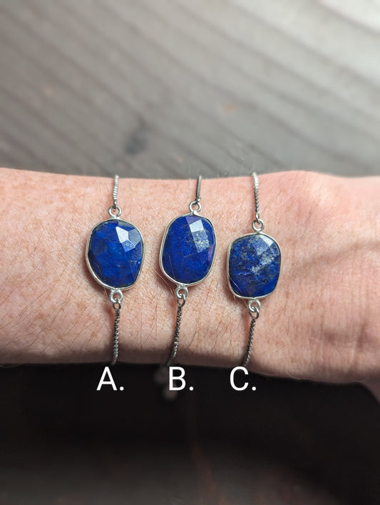 Lapis Lazuli Adjustable Slide Bracelet - Silver