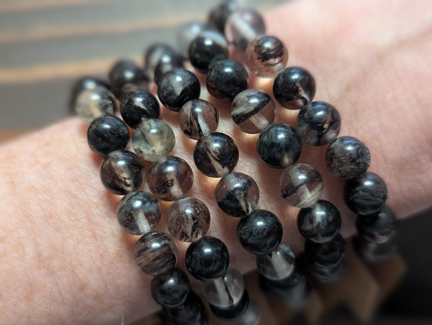 Black Tourmaline Quartz Bracelets (Various Sizes Available) *Retired Style*