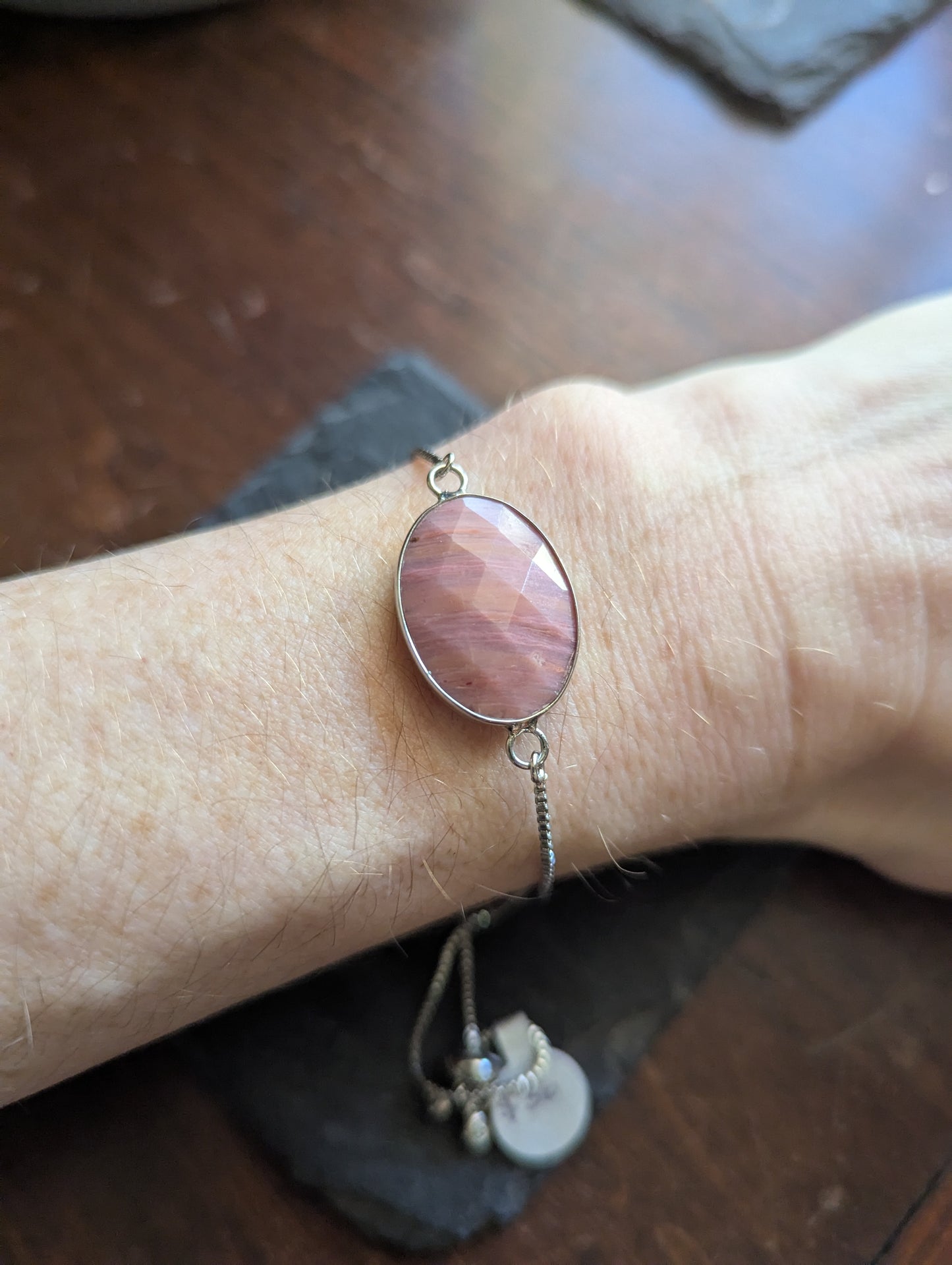 Faceted Rhodochrosite Adjustable Slide Bracelet (Silver or Gold)