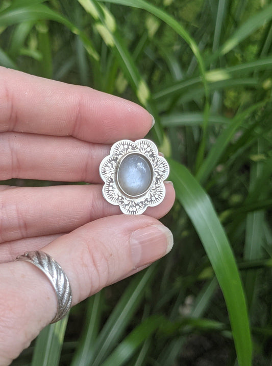 Grey Moonstone Flower Pendant (MTO)