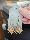 Moon Sun Etched Brass Earrings