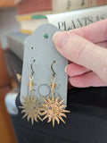 Moon Sun Etched Brass Earrings