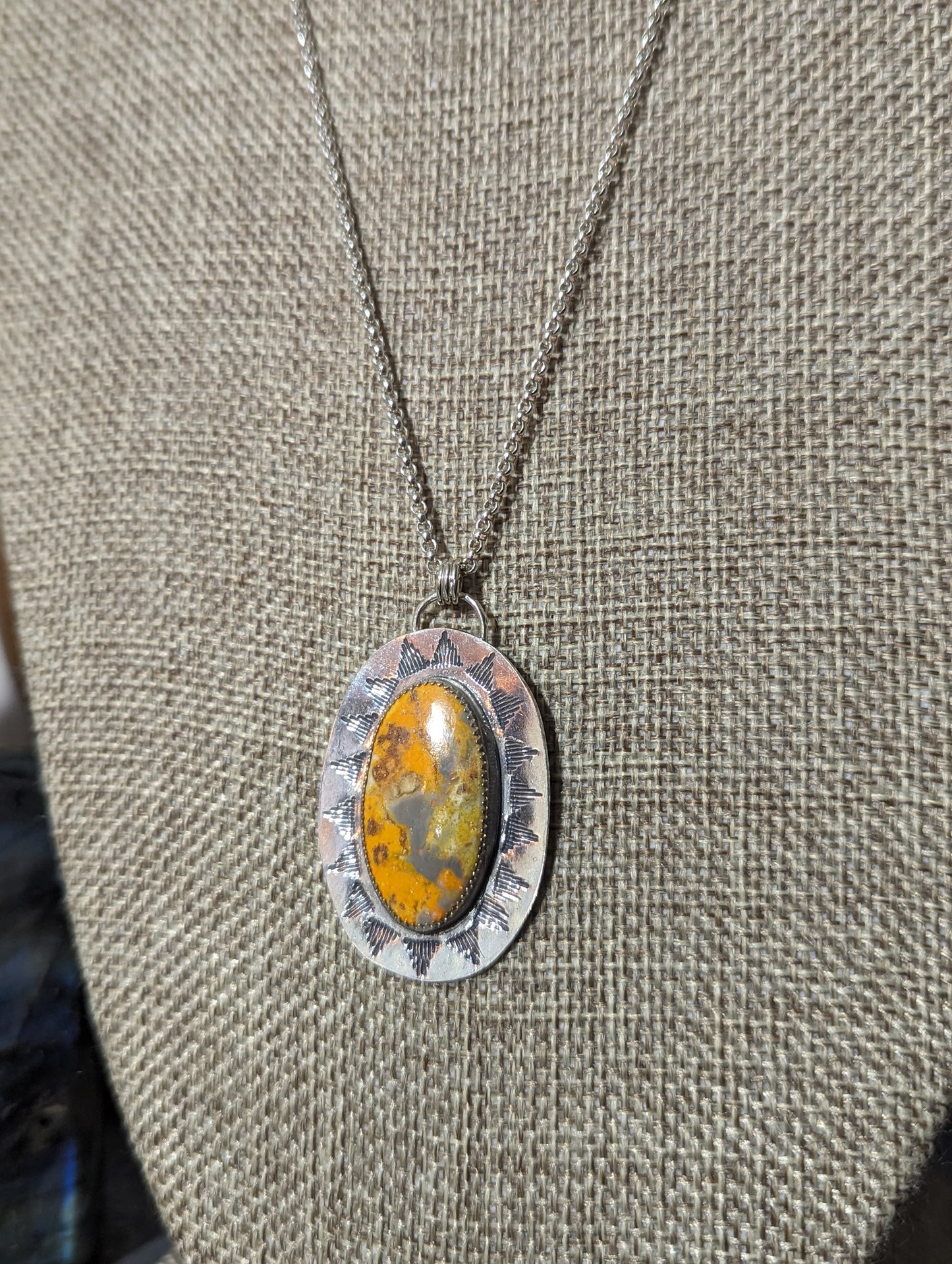 Bumblebee Jasper Stamped Sterling Silver Necklace
